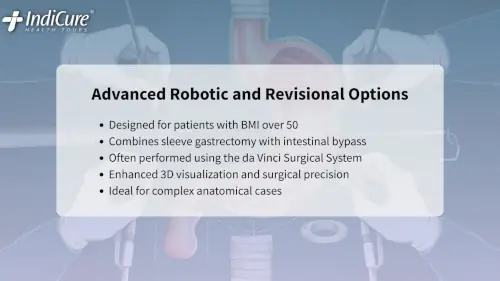Information on advanced robotic bariatric surgery in India using the da Vinci system for complex cases and patients with a BMI over 50.